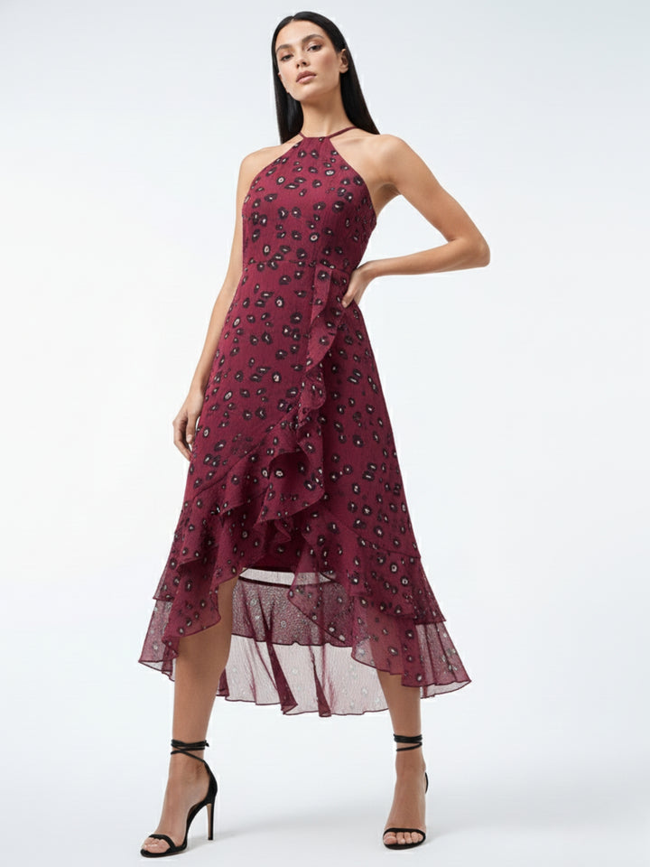 Wine High Slitted Dress