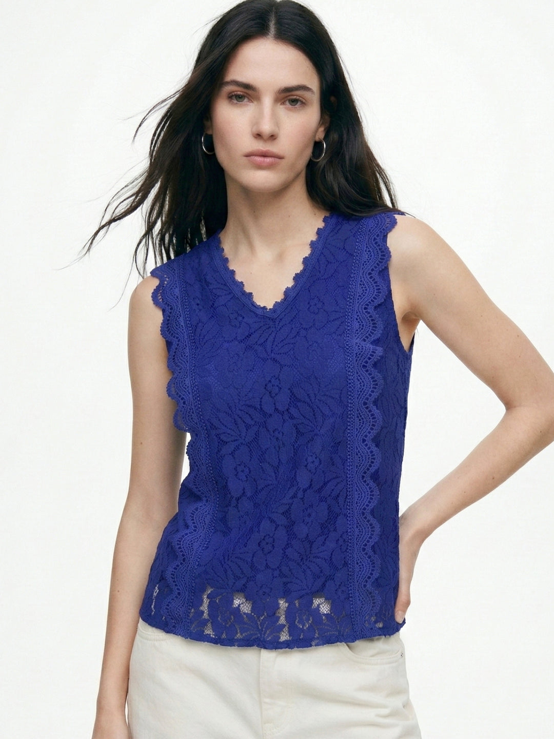 Blue Sleeveless Textured Blouson