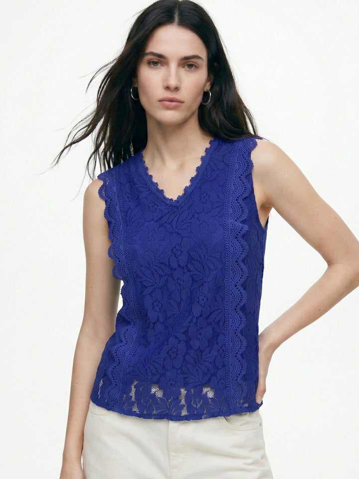 Blue Sleeveless Textured Blouson