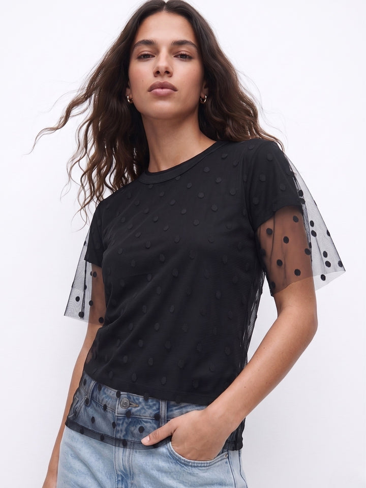 Black Twofer Styled Polka Dotted Tulle With Solid Top