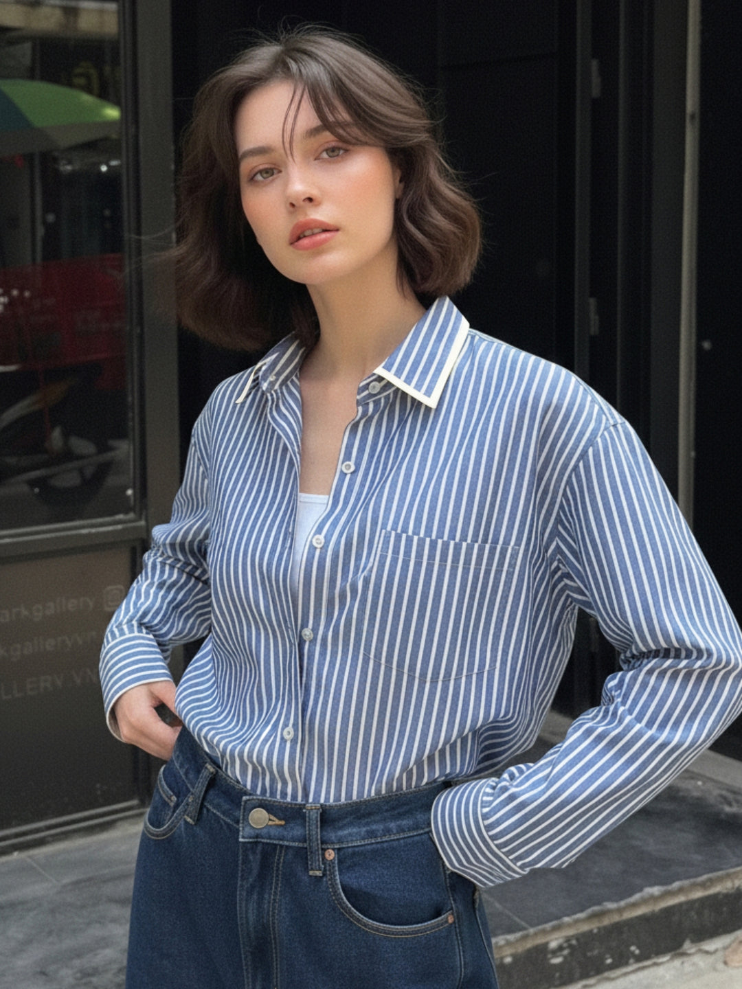 Blue Oversized Stripe Shirt