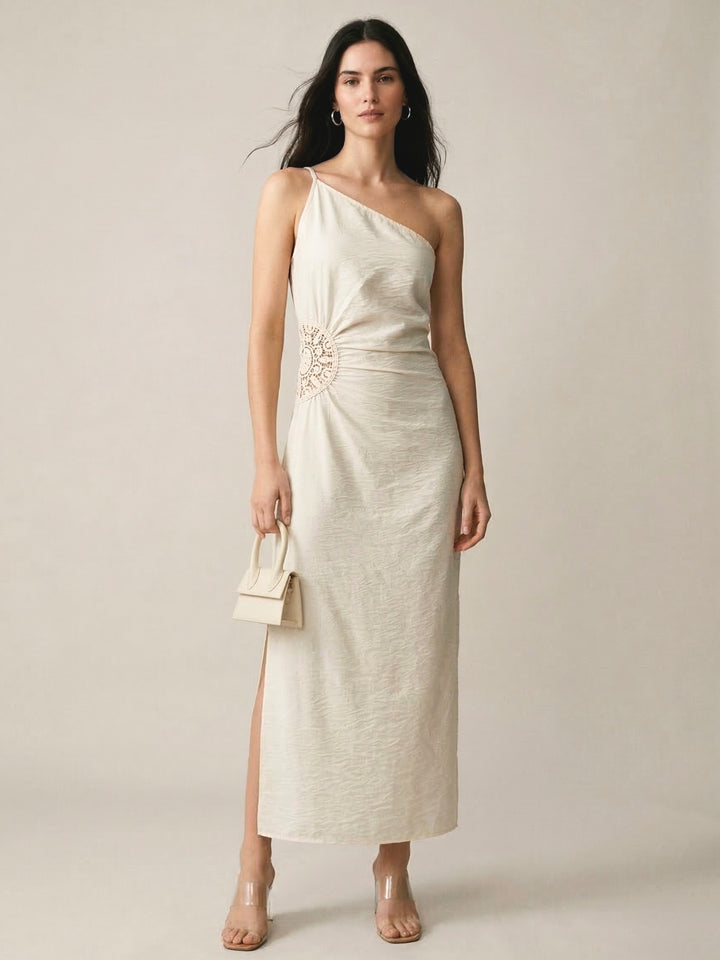 White Maxi Dress With Side Lace Detail