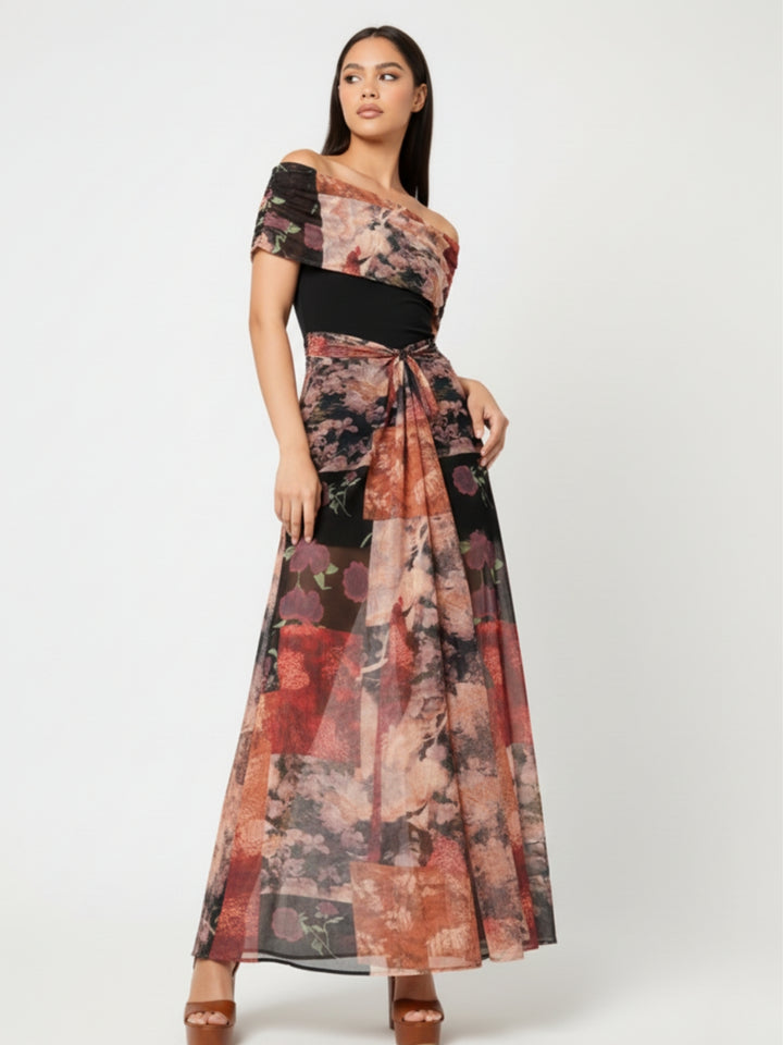 Multi Off Shoulder Waist Detail Dress