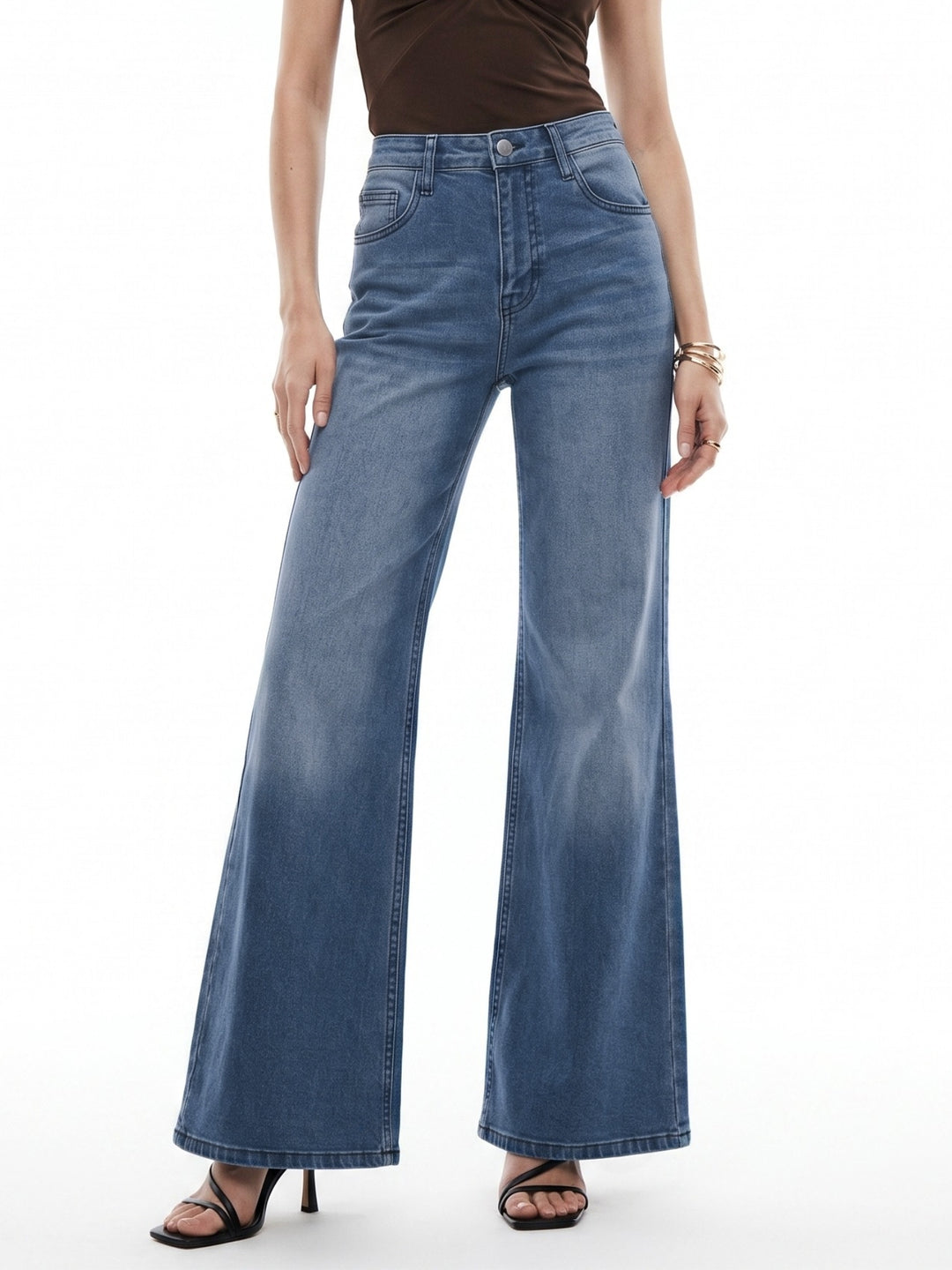 Blue High Waist Wide Leg Jeans