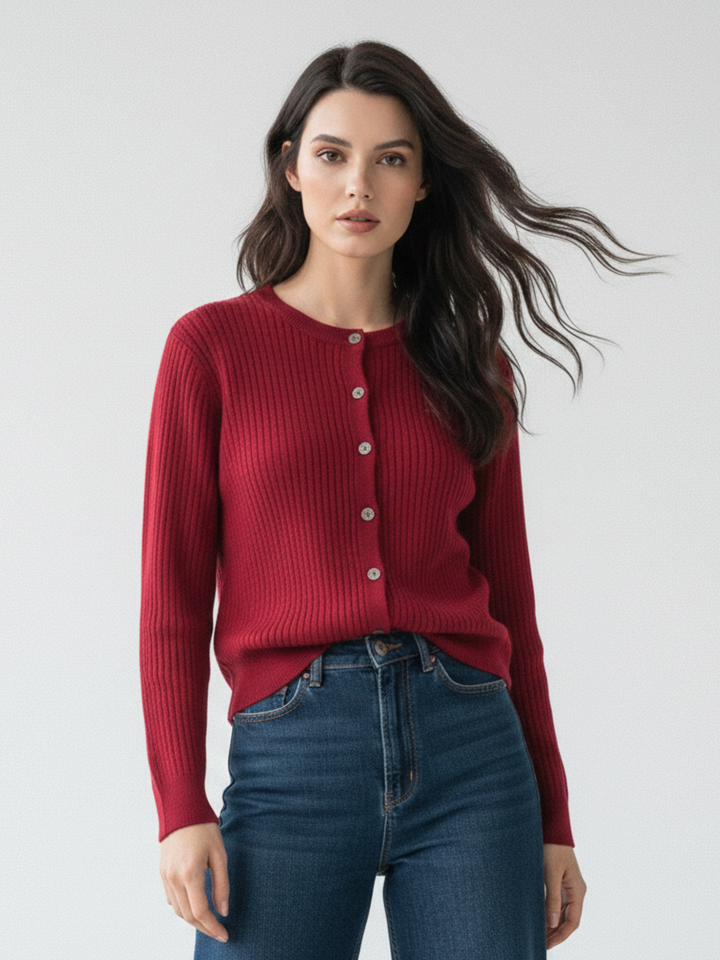 Red Full Sleeve Front Buttoned Cardigan
