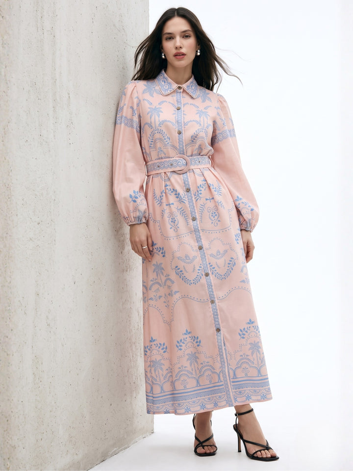 Nude Bishop Sleeve Printed Dress