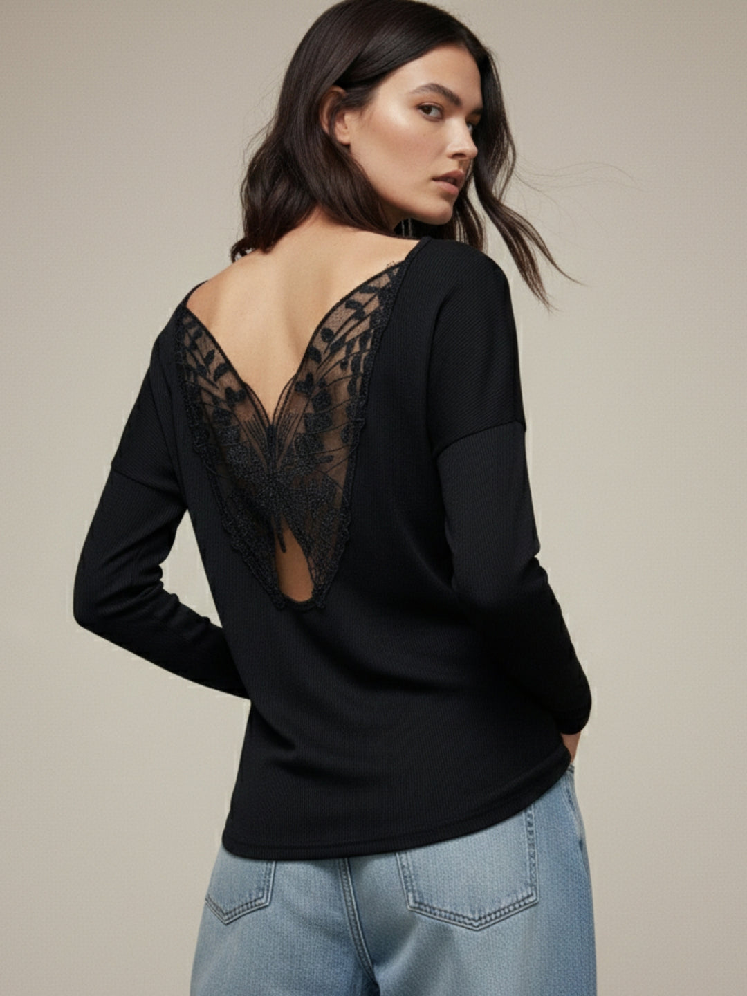 Black Back Lace Detail Top