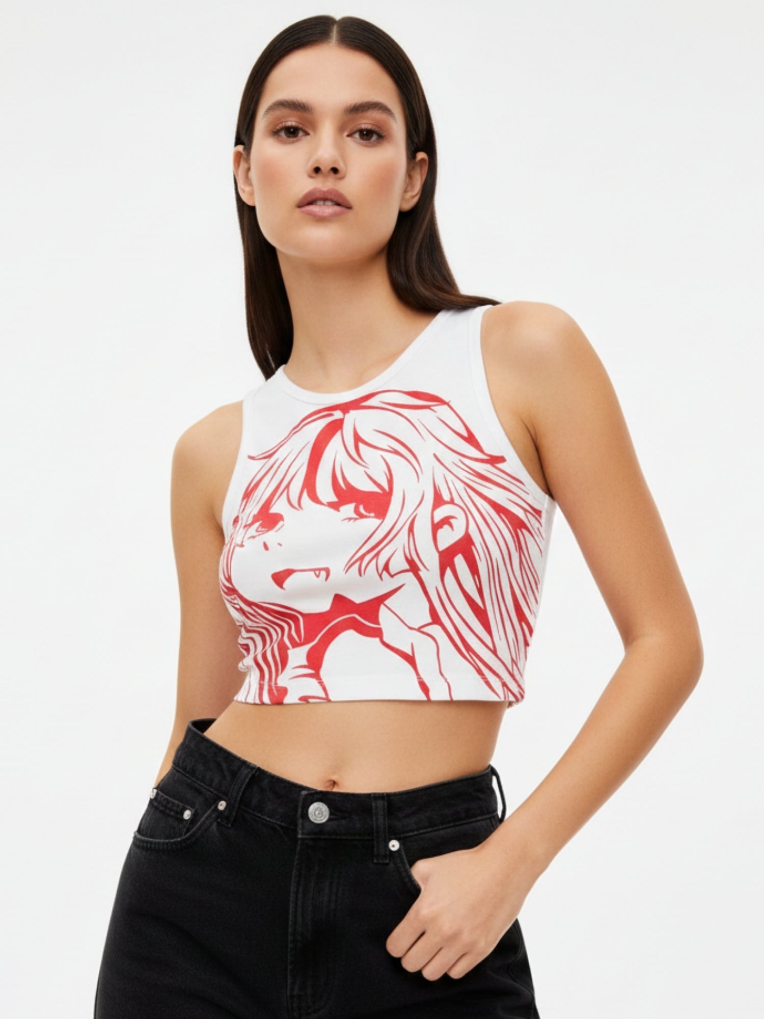 White Graphic Tank Top