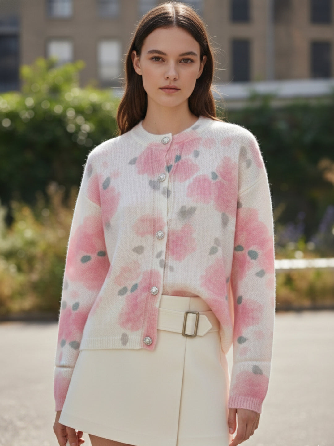 Cream Printed Button Down Cardigan