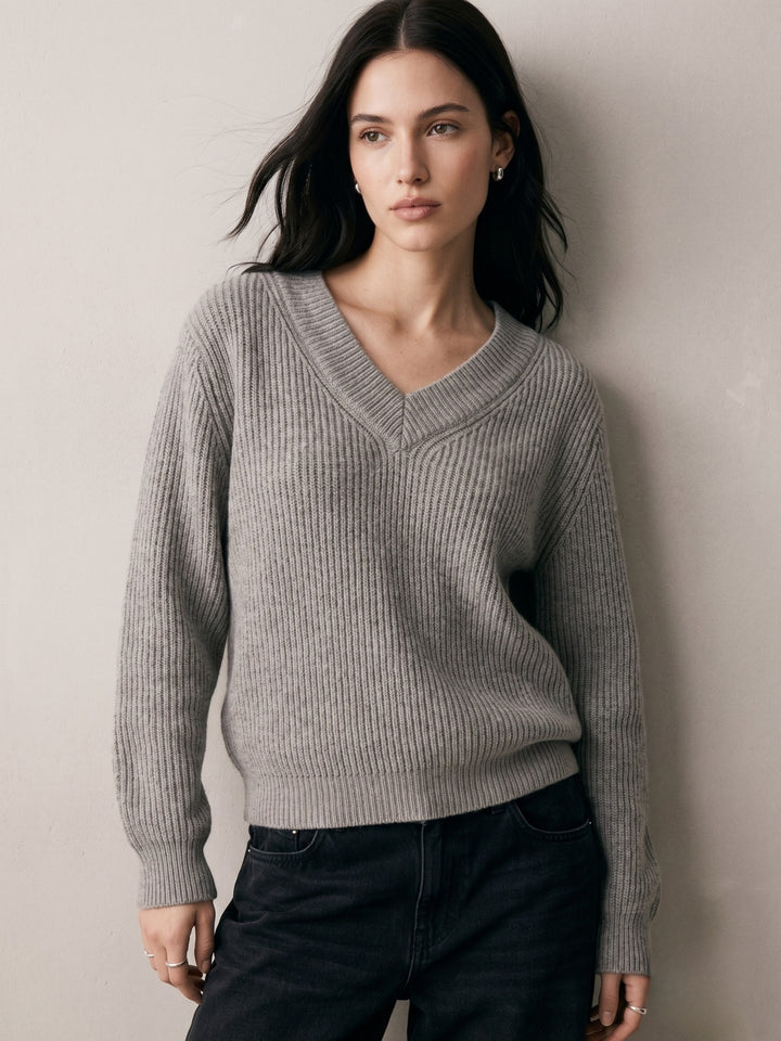 Grey Full Sleeve V Neck Sweater