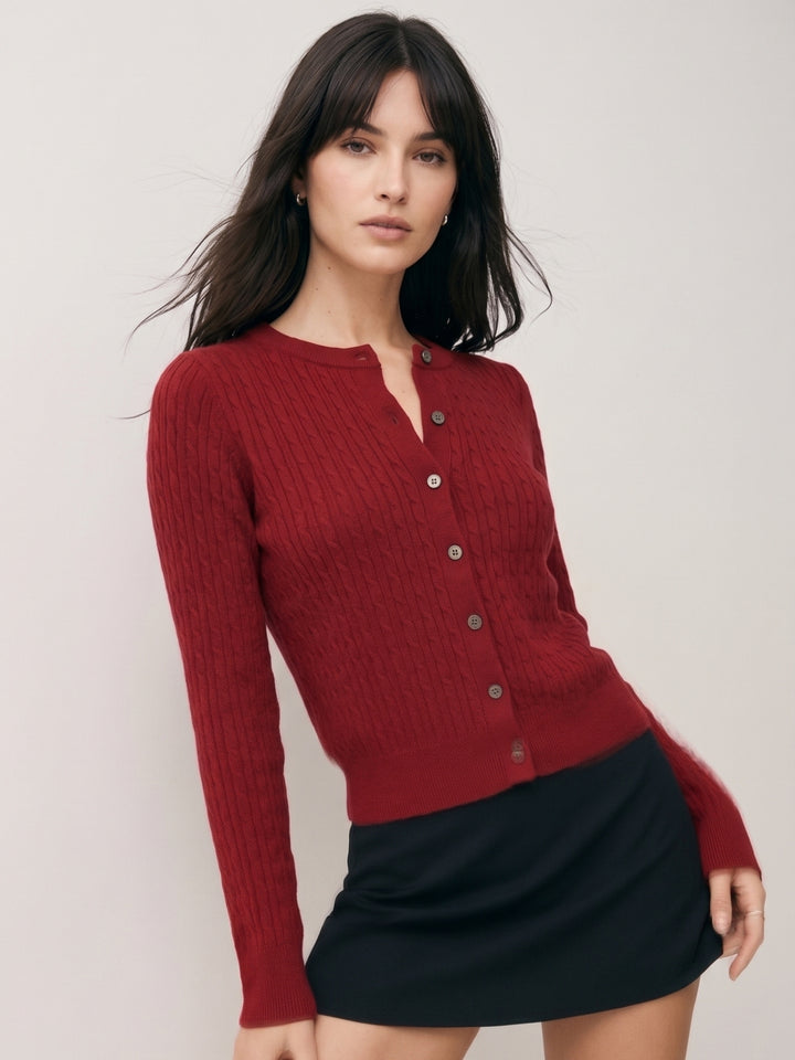 Red Full Sleeve Front Buttoned Cardigan