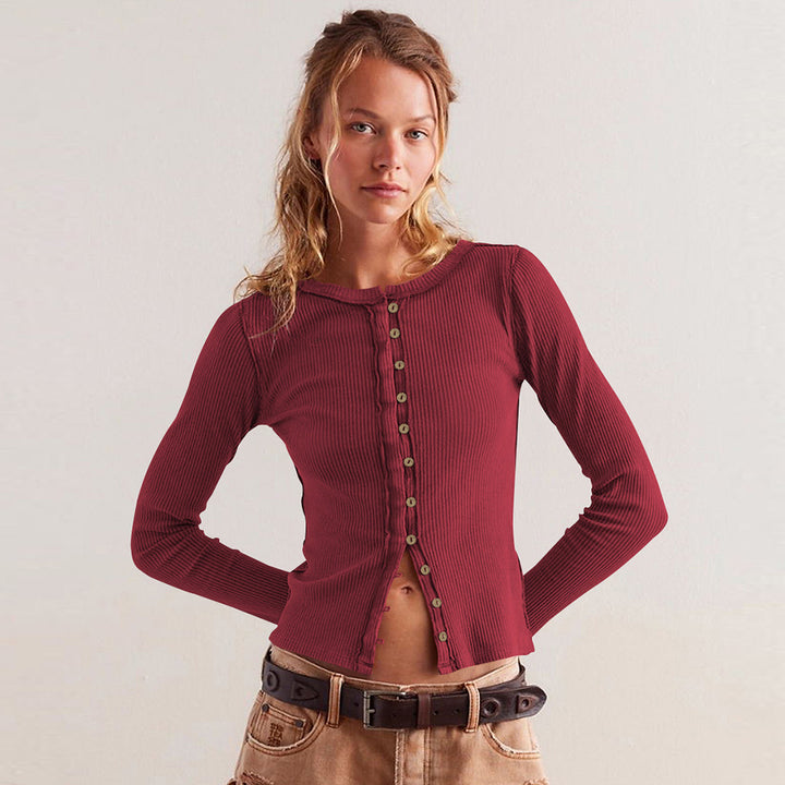 Maroon Full Sleeve Front Buttoned Top