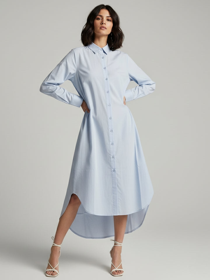 Blue Straight Fit Shirt Maxi Dress