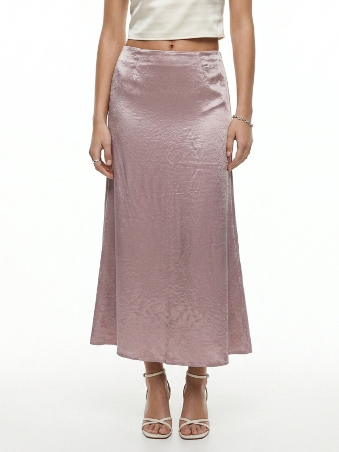 Lilac High Waist Satin Flared Skirt