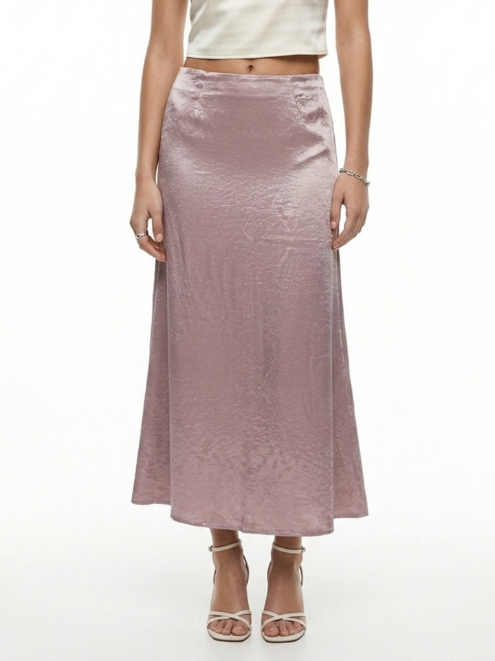 Lilac High Waist Satin Flared Skirt