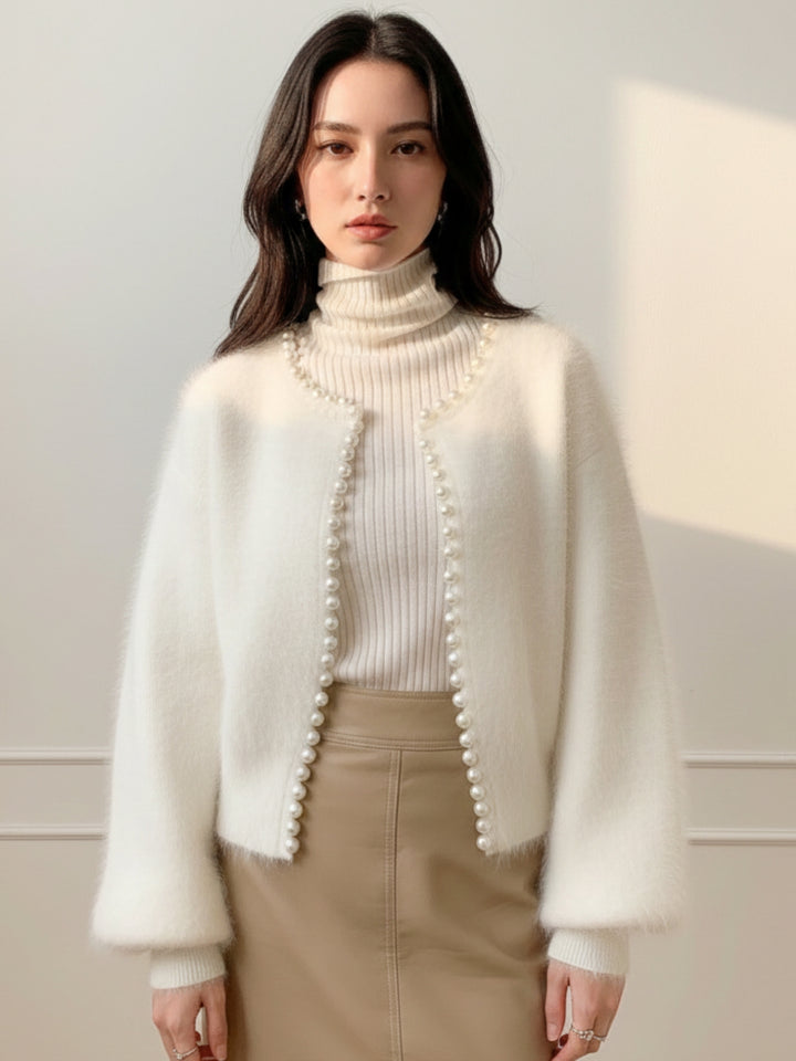 White Contrast Hem Detailing Slouchy Cardigan