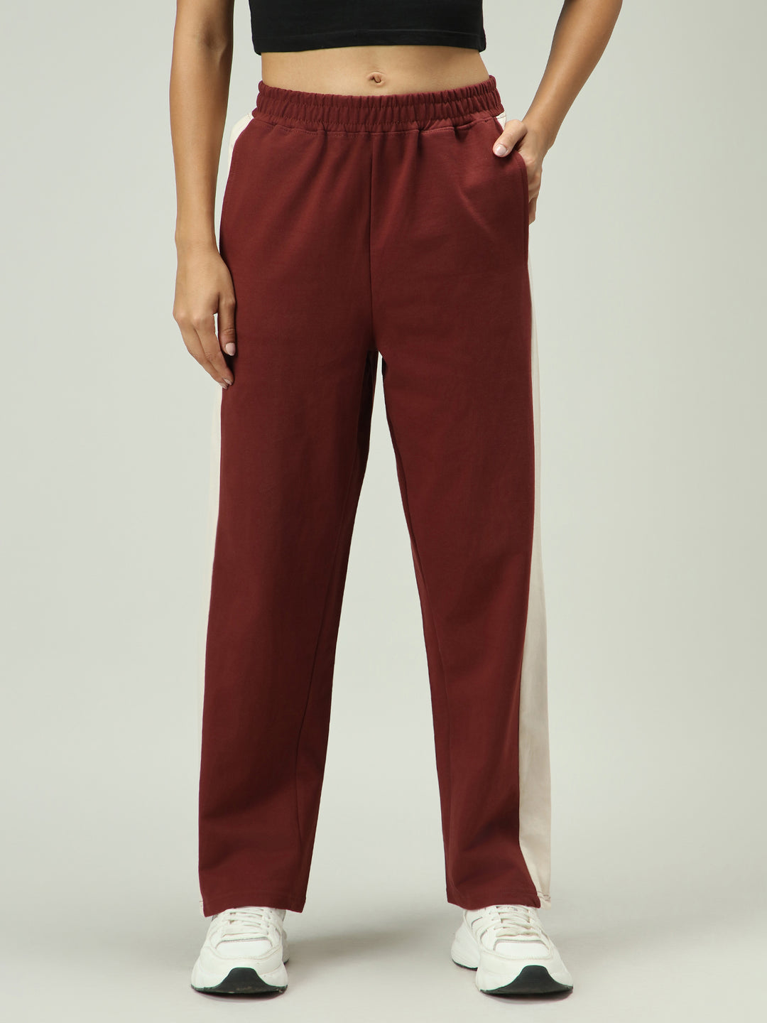 Brown Contrast Striped Sweatpants