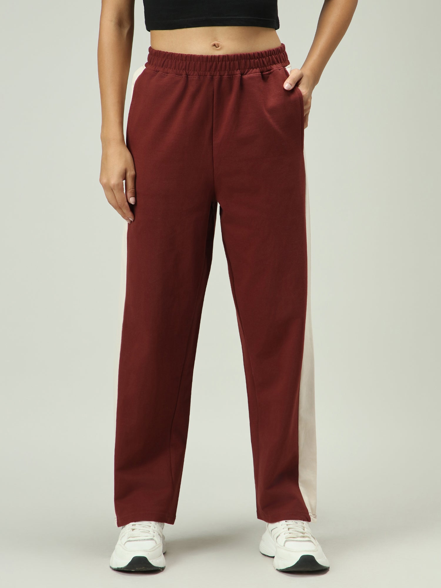 Brown Contrast Striped Sweatpants