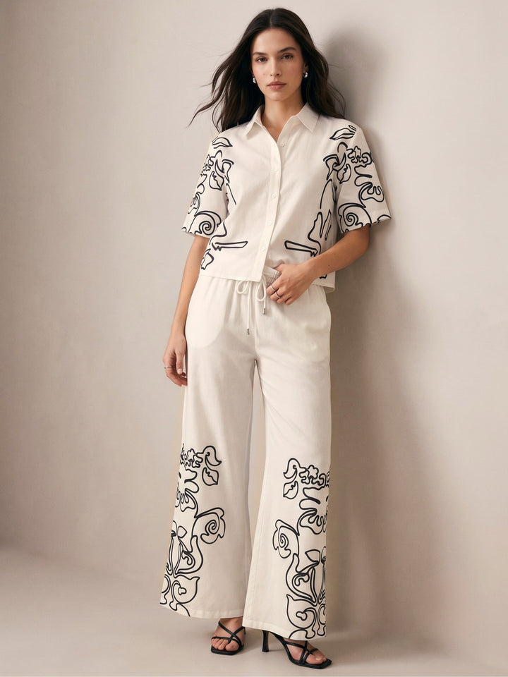 Off White Contrast Placement Print Co-Ord Set