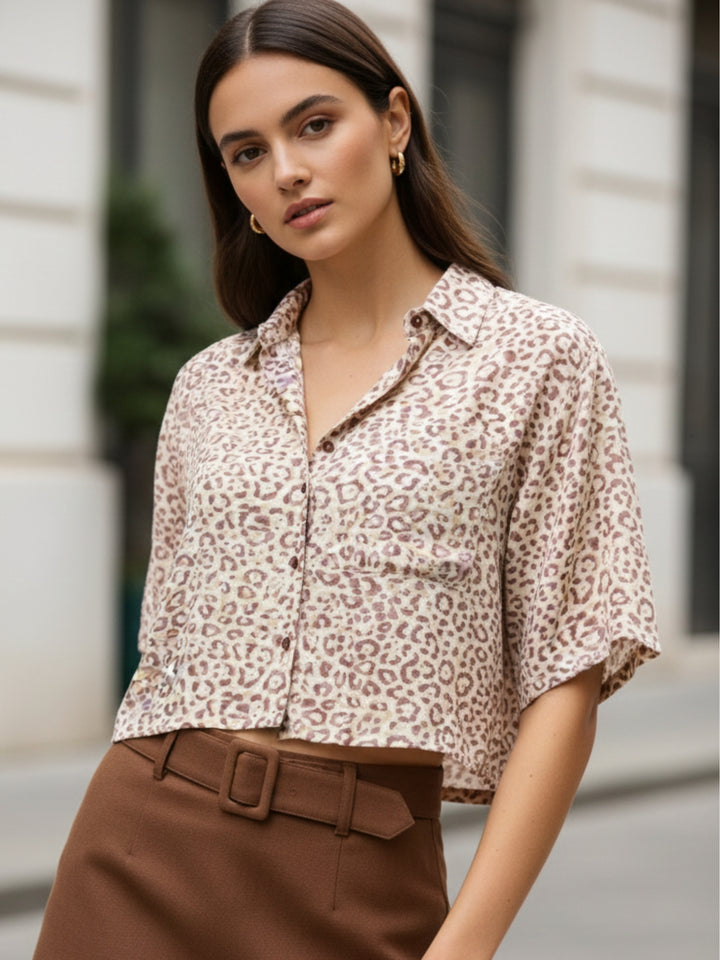 Brown Printed Cropped Shirt