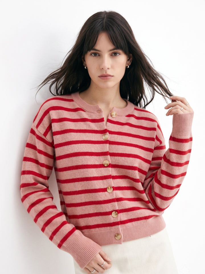 Red Button Down Striped Cardigan