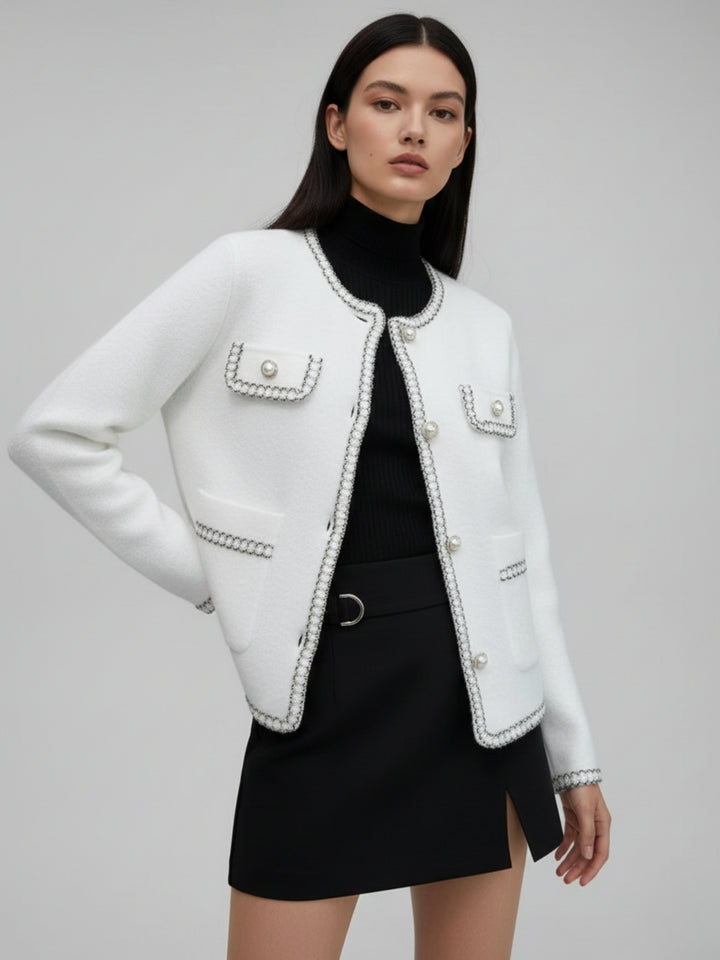 Off White Contrast Detailing Cardigan
