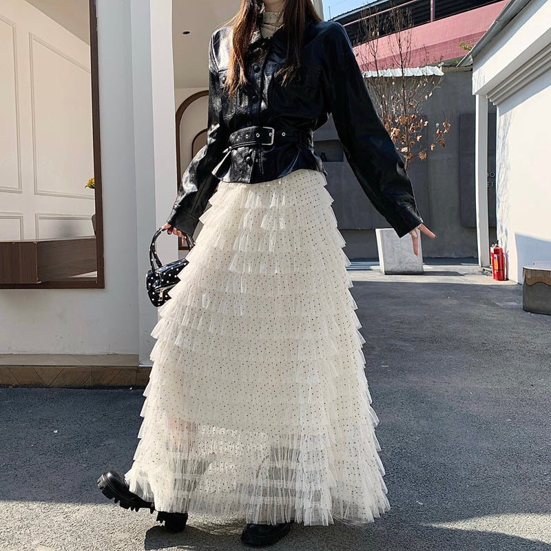 White Multi Ruffled Maxi Skirt