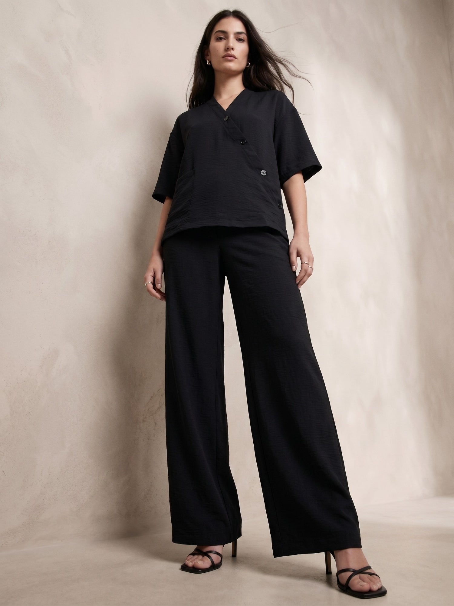 Black V Neck Blouse With Wide Leg Trousers Co-Ord Set