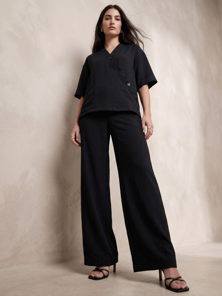 Black V Neck Blouse With Wide Leg Trousers Co-Ord Set
