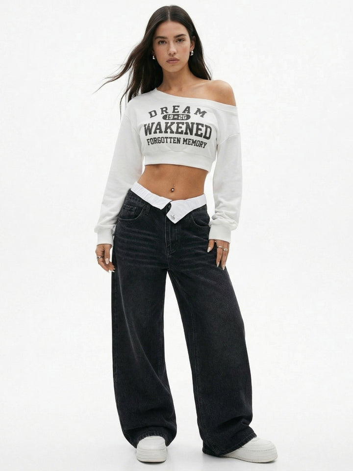 Black Contrast Waist Band Denim