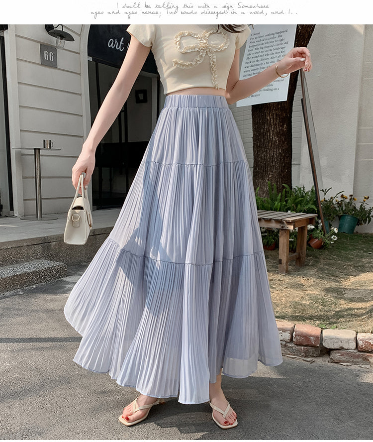 Blue Flowy Tiered Solid Skirt