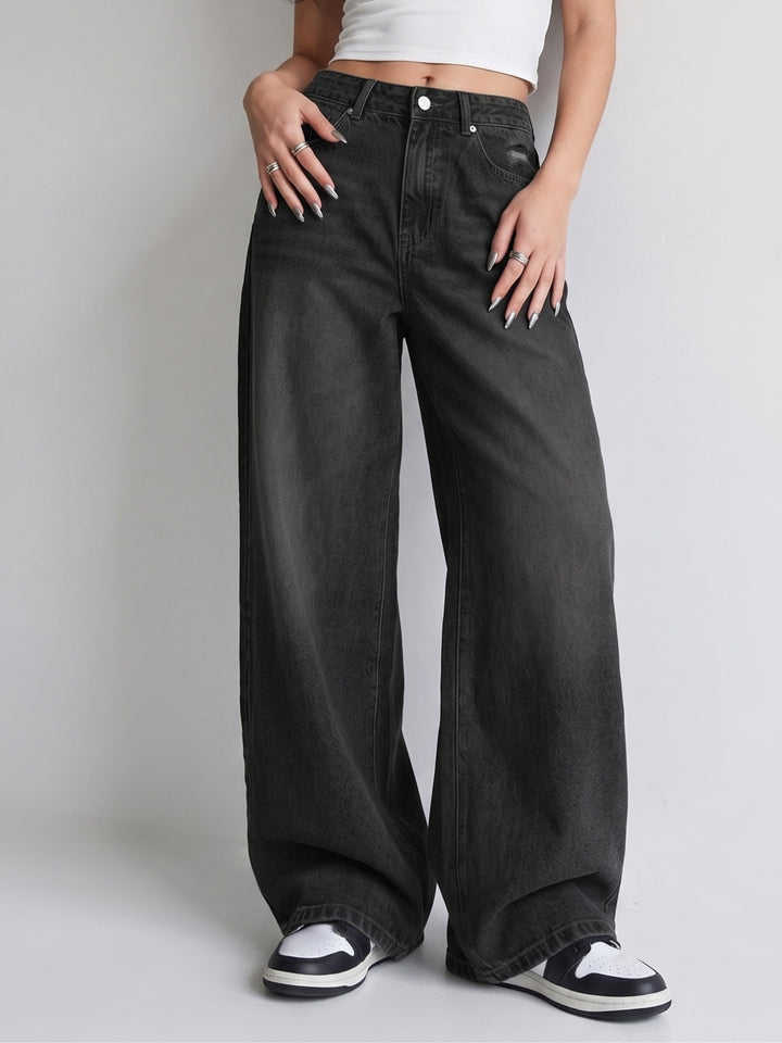 Black Tinted Washed Baggy Denim