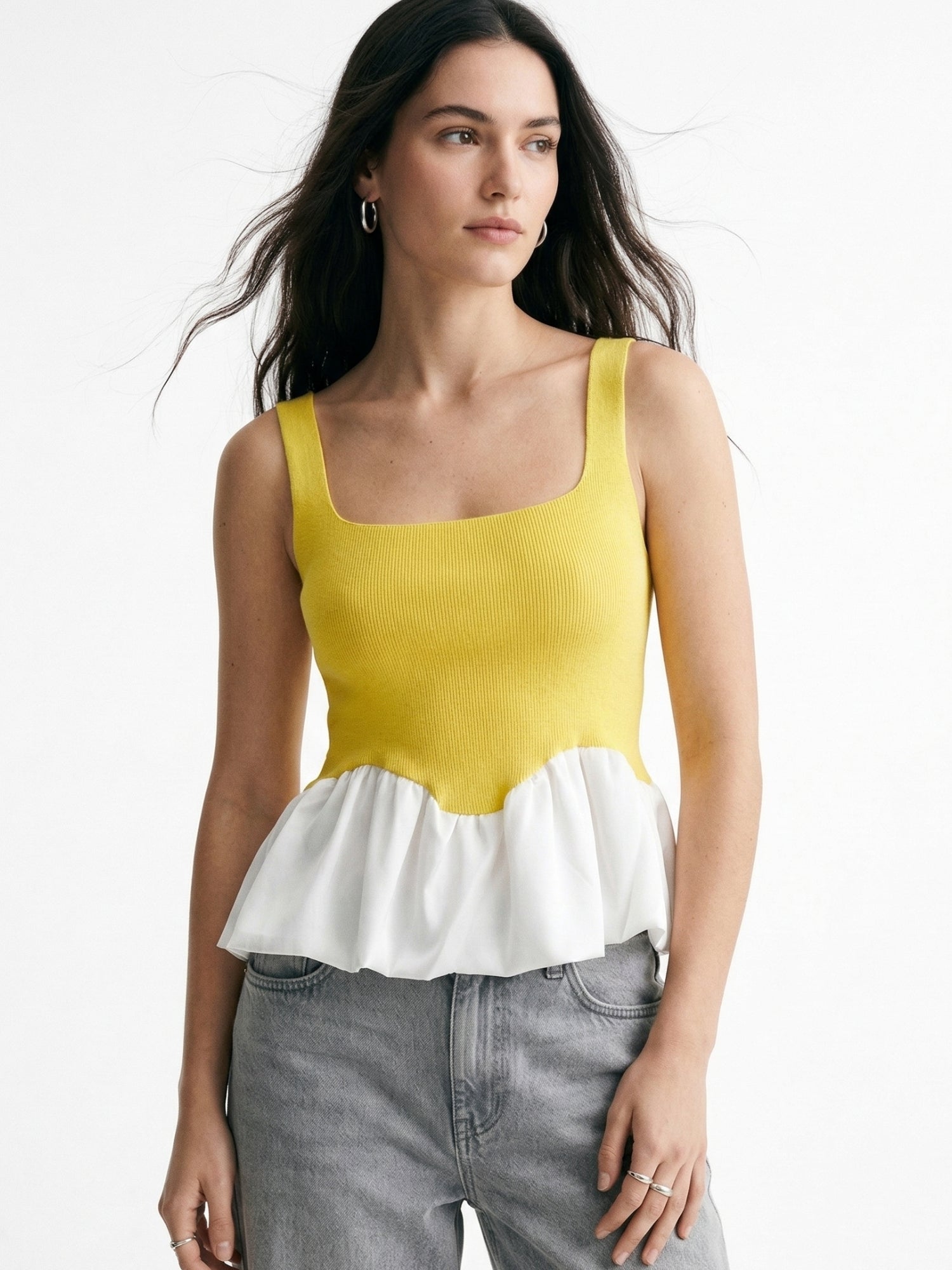 Yellow Tank Top With Bubble Hem