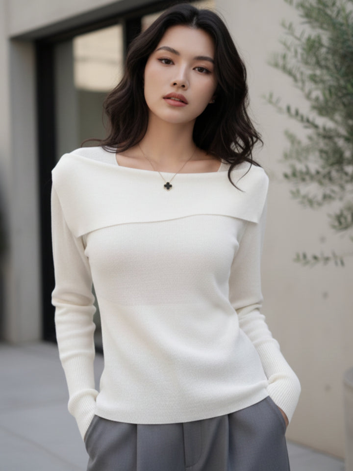 Off White Full Sleeve Round Neck Neck Wrap Top