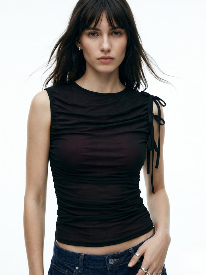 Black Dual Toned Mesh Top