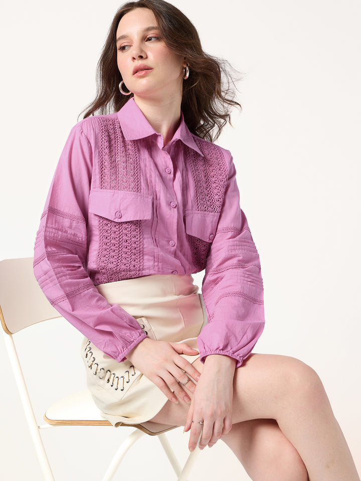 Mauve Delicate Lace With Pintuck Accents