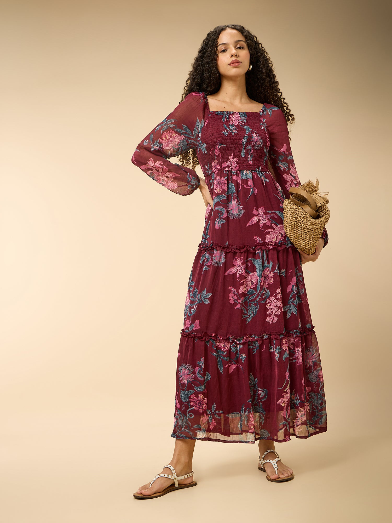 Maroon Full Sleeve Fit & Flare Dress