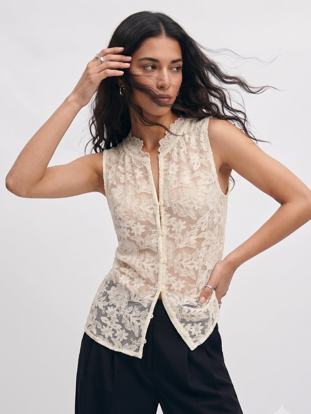 Off White Lace Detail Blouse