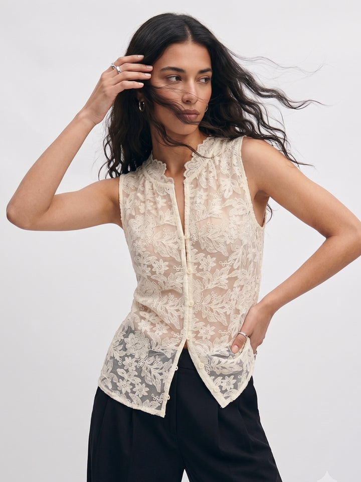 Off White Lace Detail Blouse