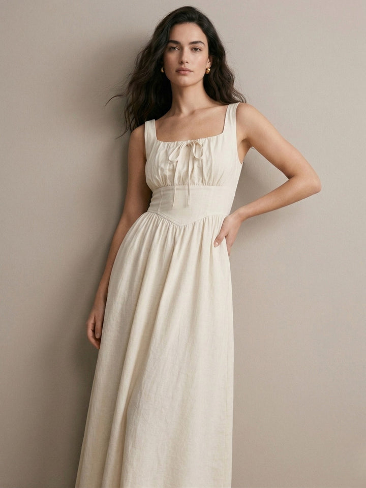 Off White Shoulder Strap Corset Style Dress