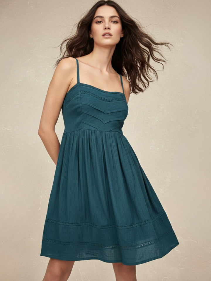 Teal Aline mini dress with lace detail