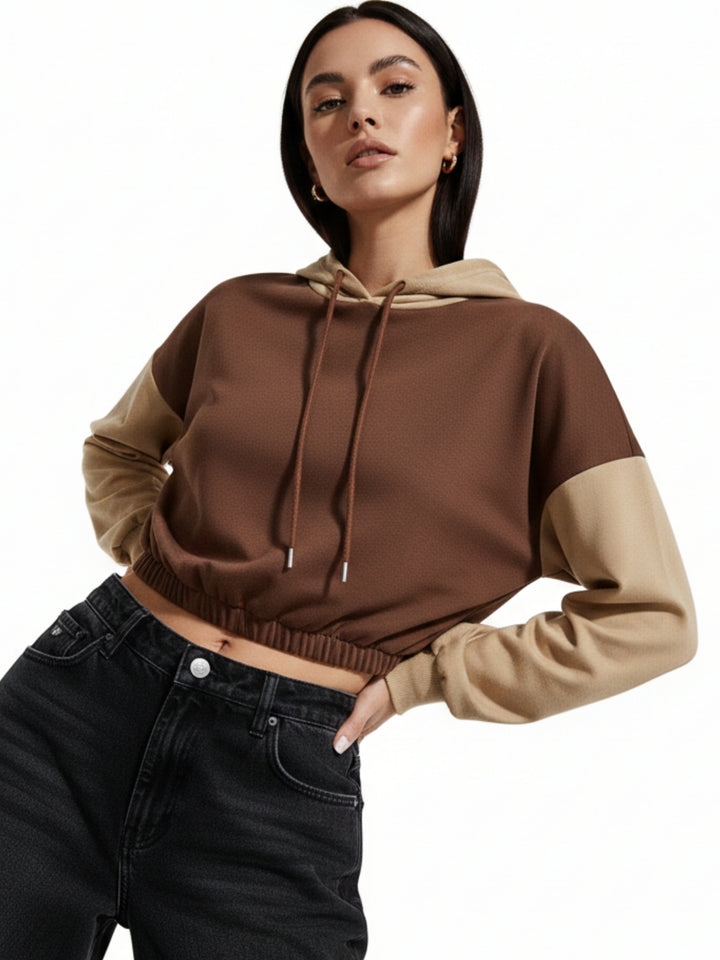 Brown Contrast Panel Hooded Sweatshirt