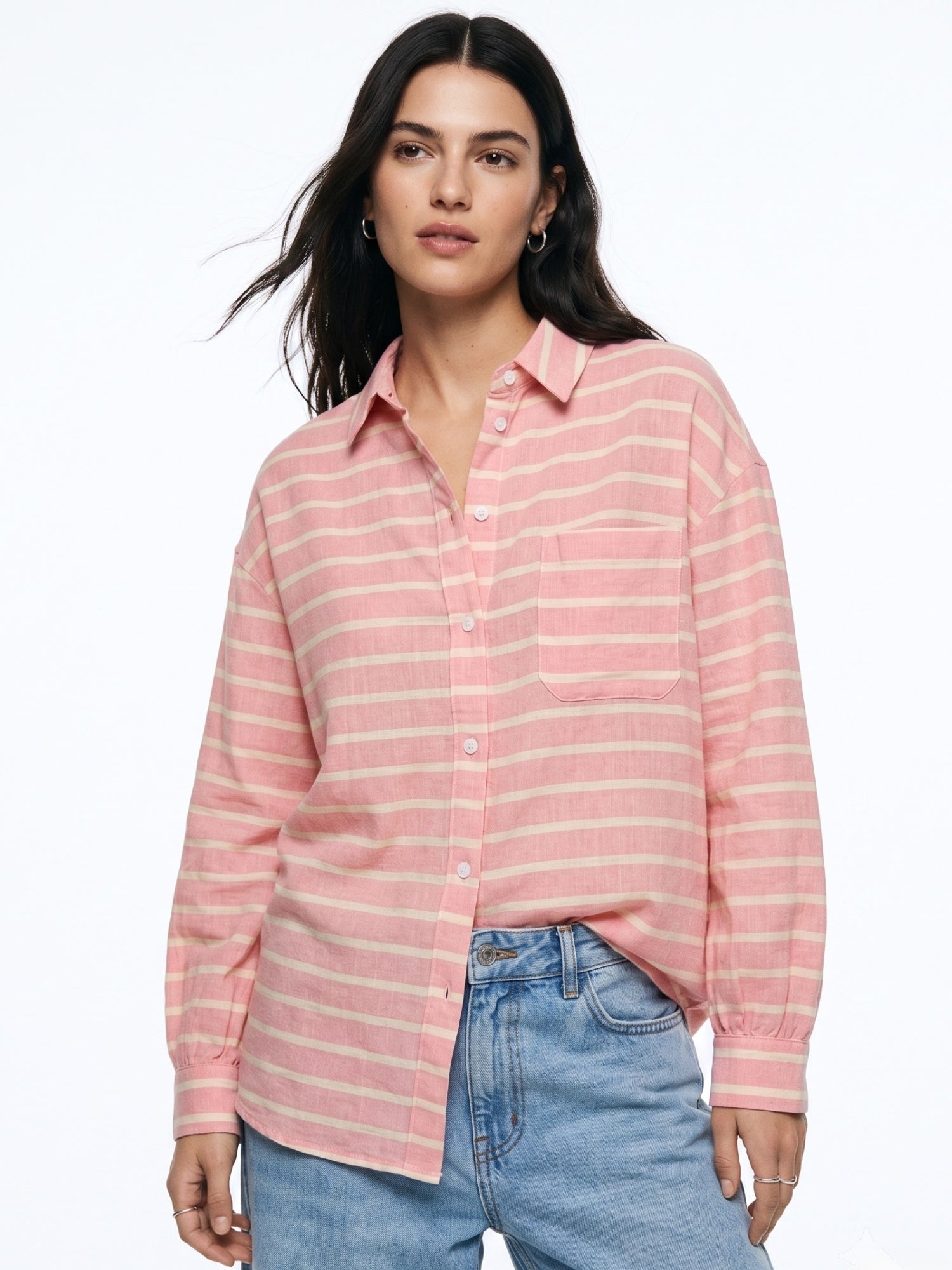 Pink Button Down Striped Shirt