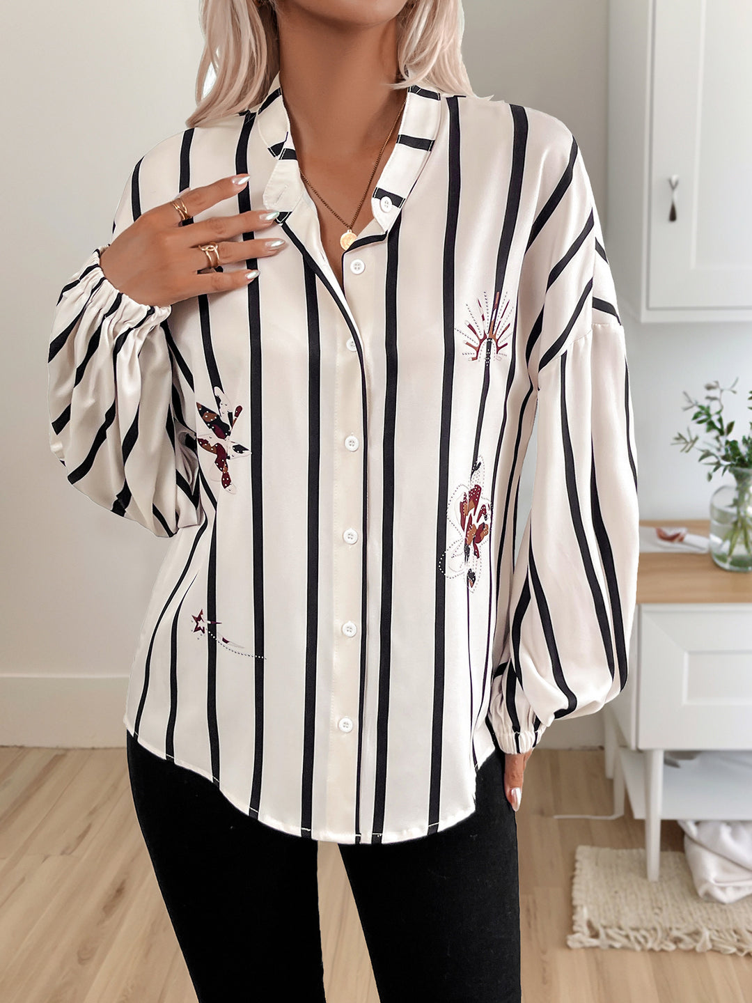 White Striped Collared Shirt
