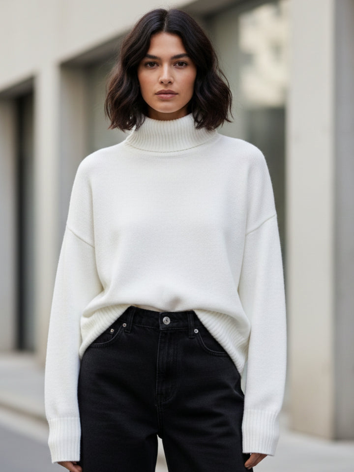 White Turtle Neck Oversized Solid Sweater