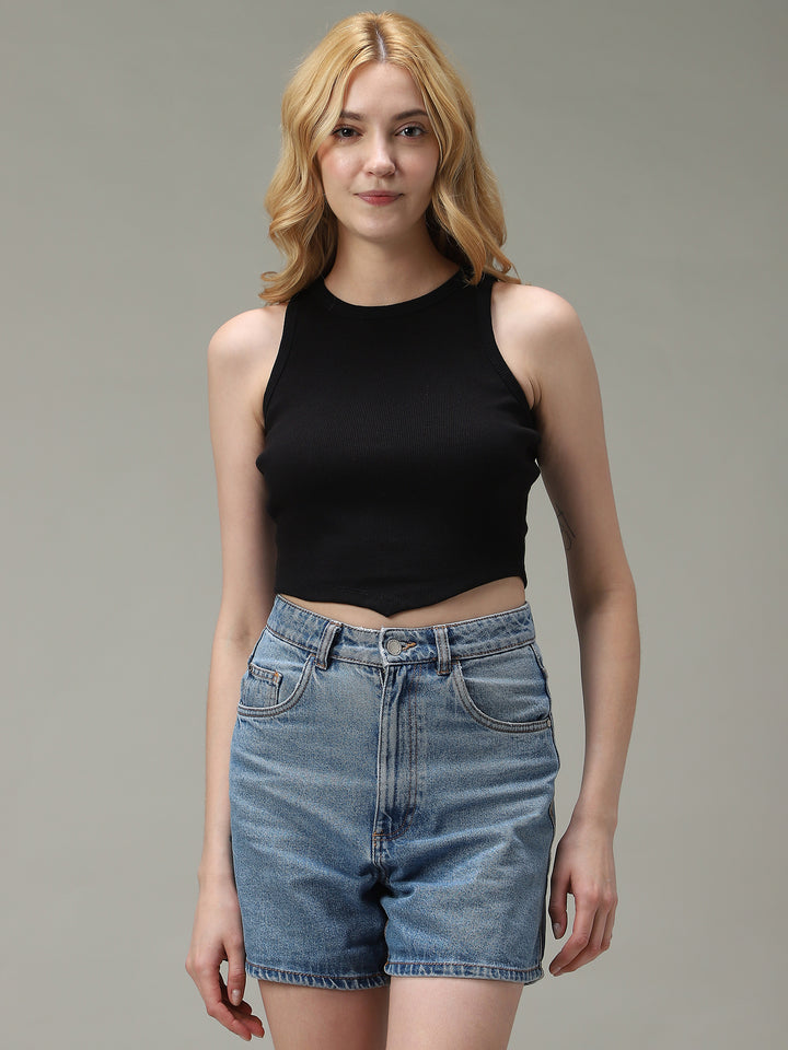 Black Assymetric Hem Tank Top