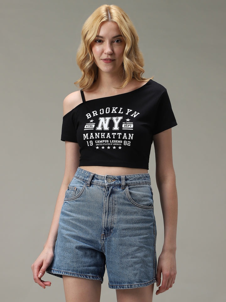 Black Cold Shoulder Boxy Top