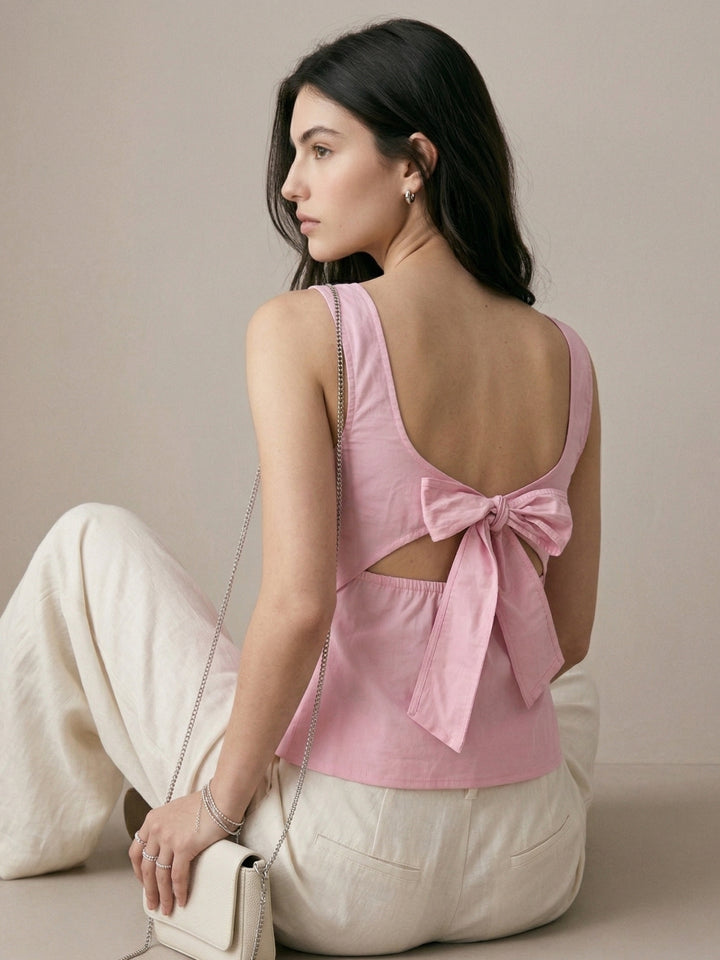 Pink Back Bow Tank Top
