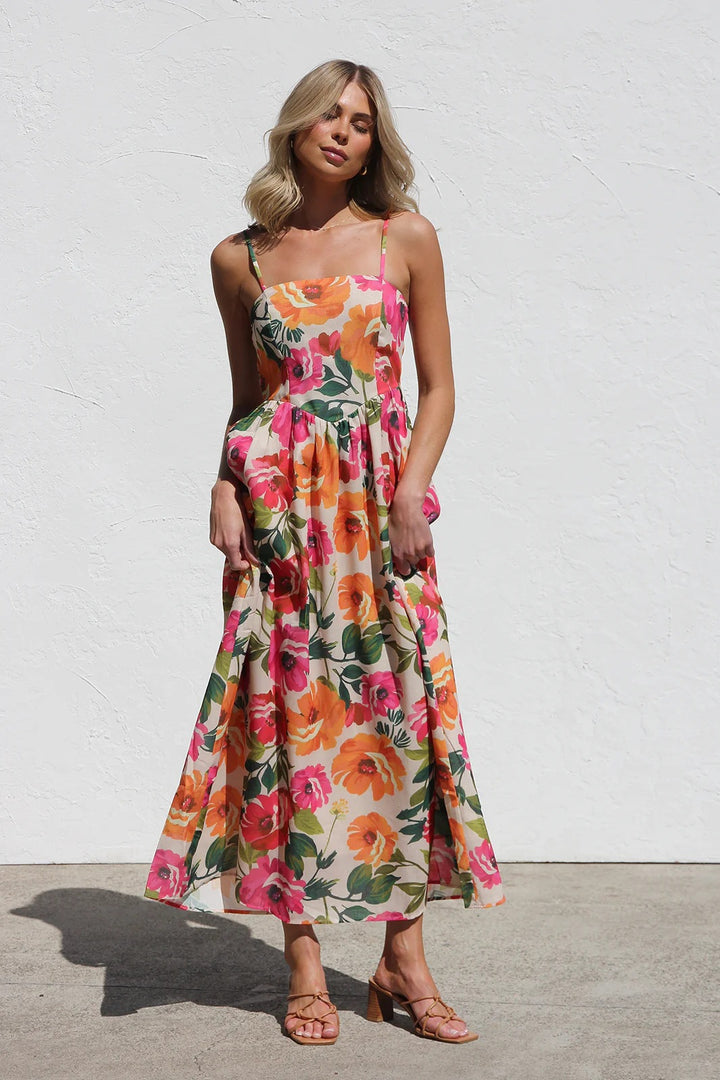 Multi Strappy Floral Printed Vacation Dress