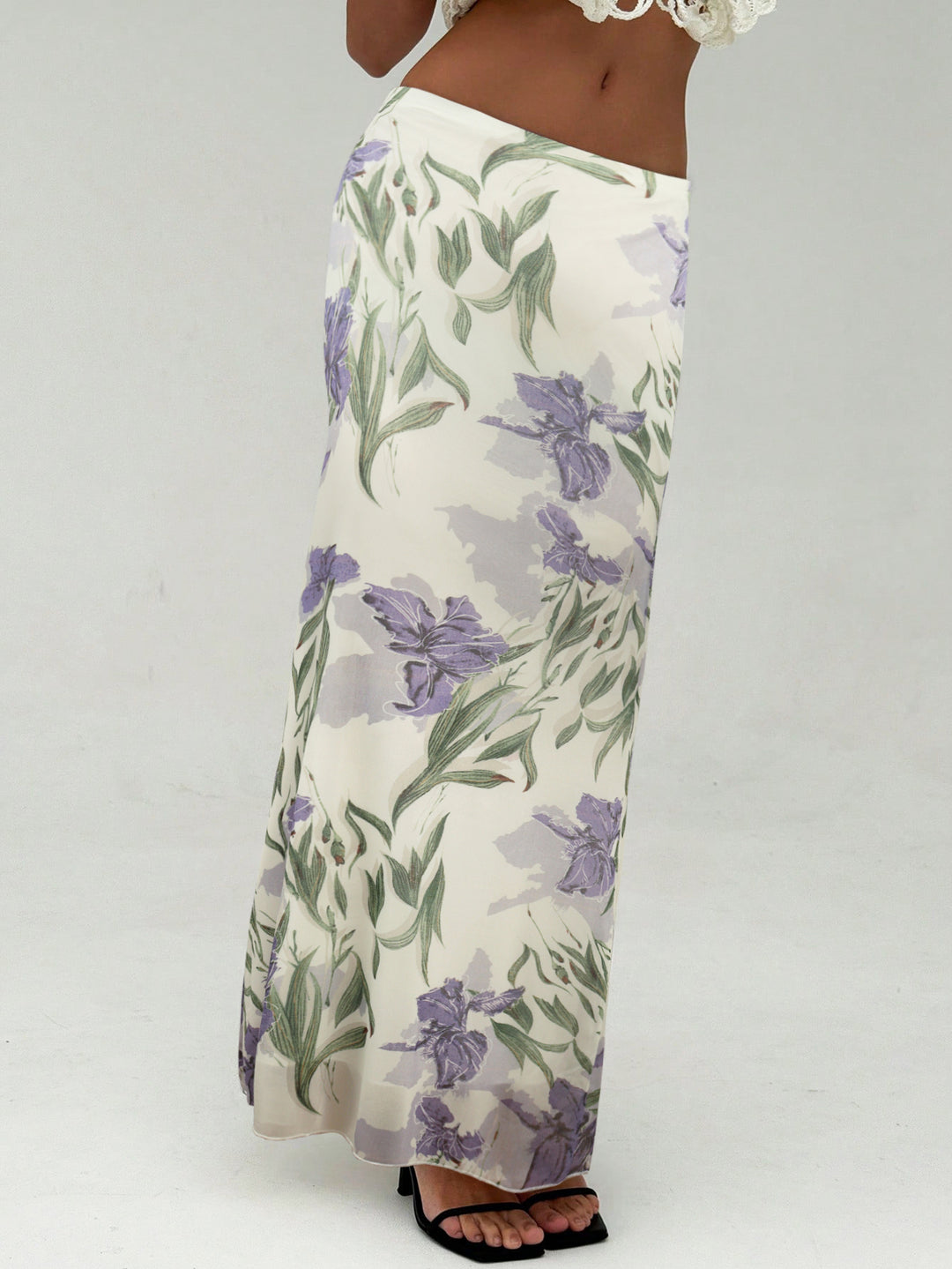 White High Waist Printed Skirt